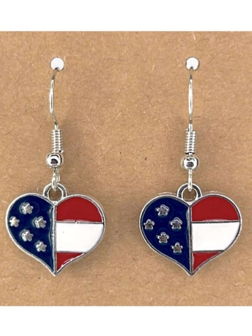 Red White and Blue Patriotic Heart Dangle Charm Earrings Fashion Jewelry